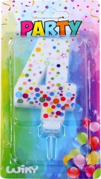 Bougie de gâteau fête numéro 4 à pois