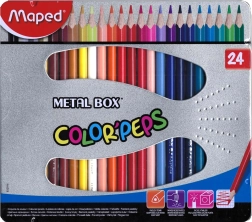 Crayons de couleur triangulaires Maped Color'Peps 24 pcs en boîte métallique