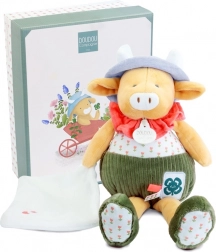 Coffret cadeau Doudou vache Aneth avec couverture verte 28 cm