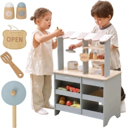 VIGA PolarB cuisine et magasin en bois 2 en 1 avec accessoires