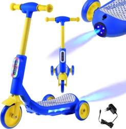Trottinette électrique tricycle pour enfants avec lumières LED et effet vapeur – Bleu