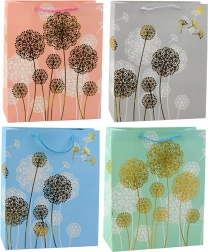 Sac cadeau avec motif pissenlits et accents dorés 32 × 26 × 12 cm