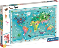 Puzzle Clementoni Carte du monde avec les animaux MAXI 60 pièces