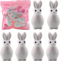 Lapins de Pâques en polystyrène pailleté blancs, lot de 6 pièces