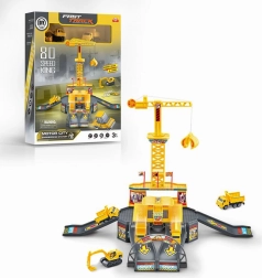 Parking de construction avec grue et accessoires