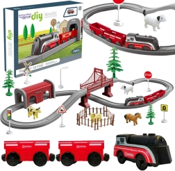 Train électrique WOOPIE – ferme avec animaux, 70 pièces