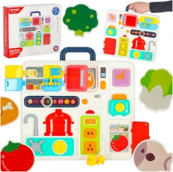 Tableau Montessori avec éléments de cuisine et apprentissage de l'heure