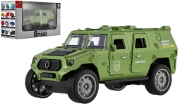 Voiture militaire en plastique 13 cm à friction dans une boîte cadeau