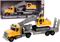 Camion jaune avec une pelleteuse sur chenilles avec lumières et sons