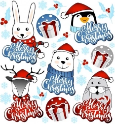 Transferts de Noël avec des animaux sur une petite feuille