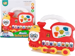 Petit piano interactif pour enfants en forme de locomotive – sons d’animaux, sons de véhicules et mélodies, rouge