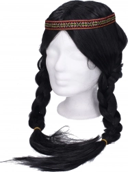 Perruque noire avec tresses pour costume indien