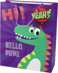 Sac cadeau violet avec dinosaure 32 × 26 × 10 cm