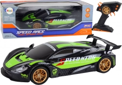voiture RC de sport 1:10 vert‑noir avec LED et 2,4 GHz