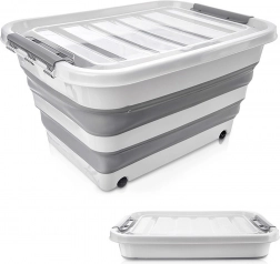 Boîte de rangement pliable sur roulettes 30 l avec couvercle transparent KEMP