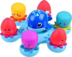 Jouets de bain magiques – baleine et petites pieuvres sur une plateforme flottante