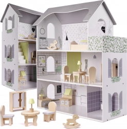 Maison de poupées en bois avec accessoires gris