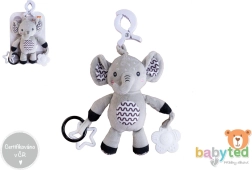 éléphant en peluche avec clip pour poussette et lit 30 cm – hochet et anneau de dentition