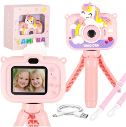 Appareil photo numérique pour enfants licorne avec mini-trépied et carte 8 Go