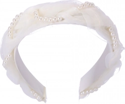 Serre-tête en satin - blanc avec perles