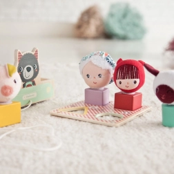 Chariot à tirer Lilliputiens loup Louis avec activités et boîte à formes