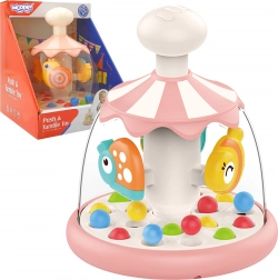 Woopie toupie à bulles pour bébé – toupie rose avec animaux et billes