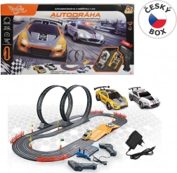Circuit de course Racing Collection 560 cm avec loopings et deux voitures