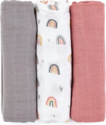 Petite&Mars langes en mousseline de bambou Moussy rose rainbows 3 pcs 68 × 68 cm