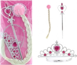 Set de beauté pour enfants avec tresse blonde, couronne et sceptre