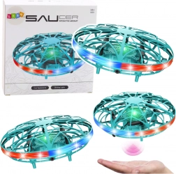 Drone UFO contrôlé à la main avec lumières LED turquoise