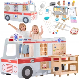 VIGA grande ambulance en bois – station de secours interactive avec 25 accessoires