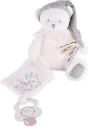 Coffret cadeau ours en peluche avec attache-tétine et doudou, gris, 20 cm