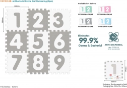 Tapis puzzle en mousse antibactérien avec chiffres 9 pcs, gris‑blanc, EVA, 10 m+