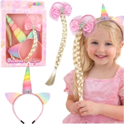 Set serre-tête et élastique à tresse Licorne, nœud pastel