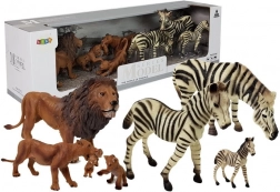 ensemble de figurines Afrique – animaux sauvages : famille de lions et zèbres