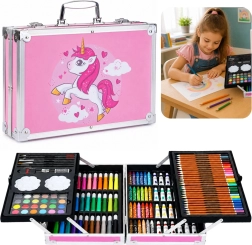 Set artistique pour enfants Licorne dans une valisette rose – 150 pièces