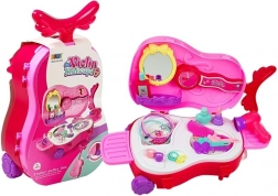 Coiffeuse en forme de violon avec roulettes et miroir