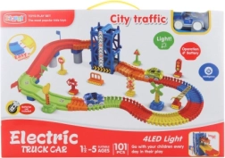 Piste avec petite voiture à piles, lumineuse – 101 pièces