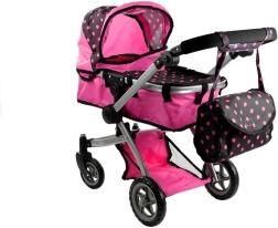 Poussette pour poupées Alice 2-en-1 nacelle et sport, rose à pois