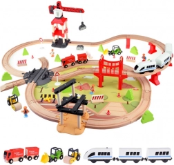 Ensemble de train en bois avec grue et kit de construction