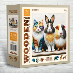 Puzzle en bois Chat, Lapin et Cochon d'Inde 250 pièces de Wooden City