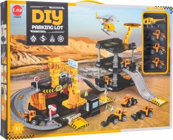 set de construction parking et chantier avec petites voitures et hélicoptère