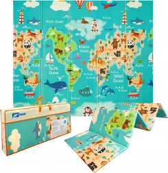 HUMBI tapis de jeu pliable en mousse XPE, double face, 200 × 180 × 1 cm carte du monde et rues