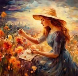 Mosaïque diamant - femme au chapeau