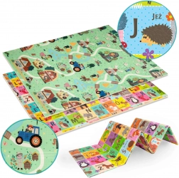 Tapis de jeu en mousse XPE pliable et réversible 120 × 180 cm avec alphabet et motif village