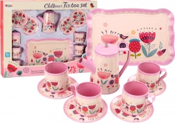 service à thé en métal pour enfants avec plateau, 12 pièces, rose
