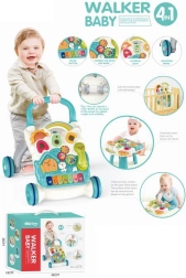 trotteur pousseur maison avec piano 4-en-1 bleu