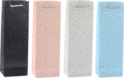 Sac cadeau en papier pour bouteille avec pois dorés 35 x 12 x 9 cm