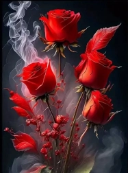 Peinture diamant fleurs de roses dans la fumée 30 × 40 cm