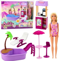 Poupée ANLILY à la plage avec piscine et stand de boissons